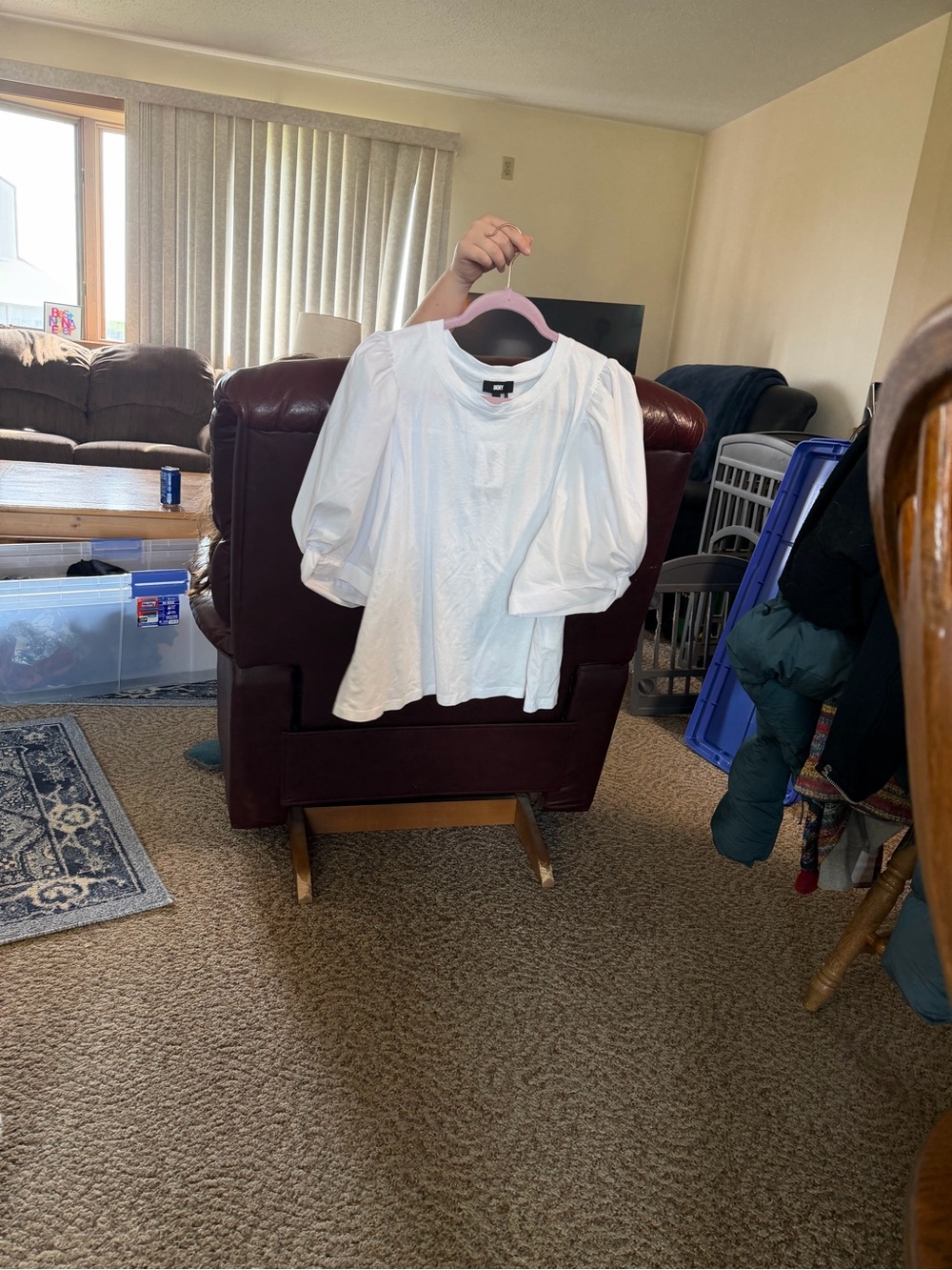 DKNY White Puff-Sleeve Short Sleeve Tee